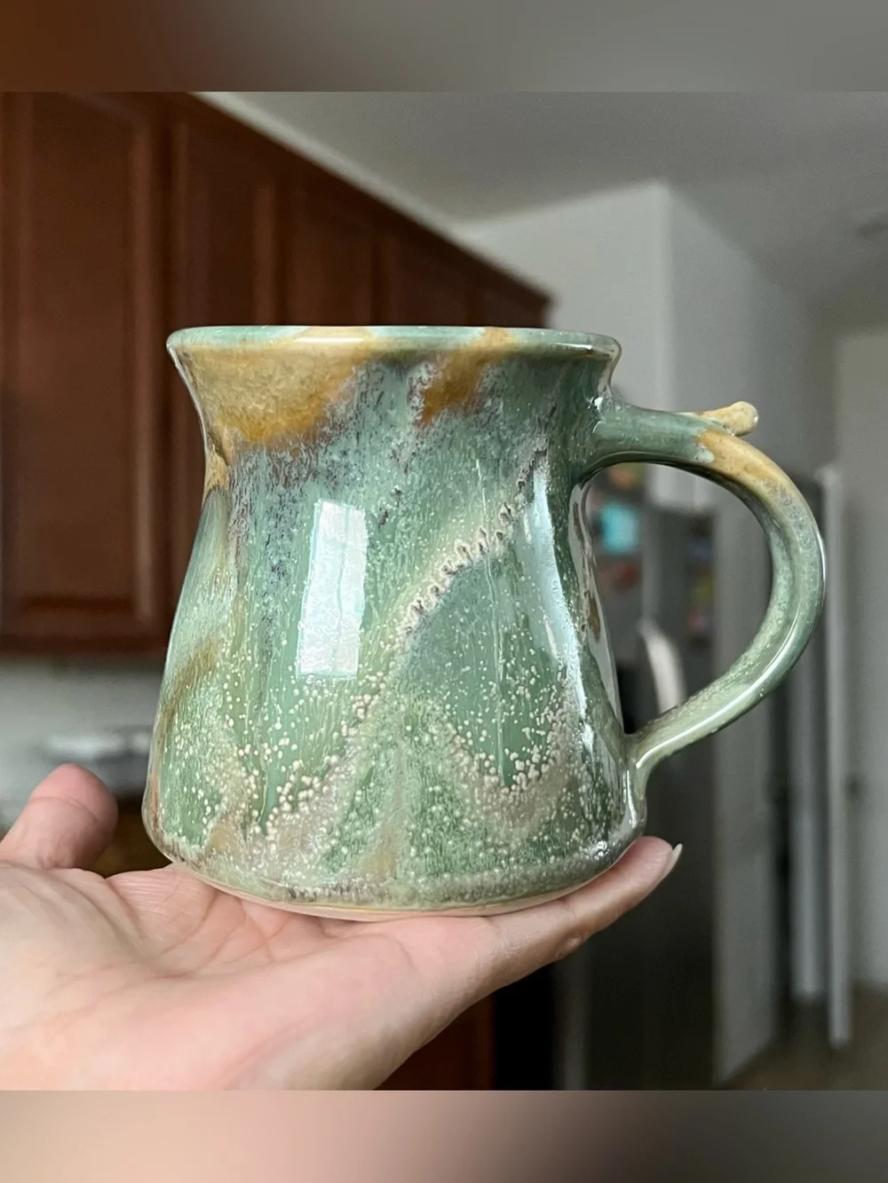 Studio Pottery Homestead Hand Thrown Mug Celadon-like Green Multi 10oz